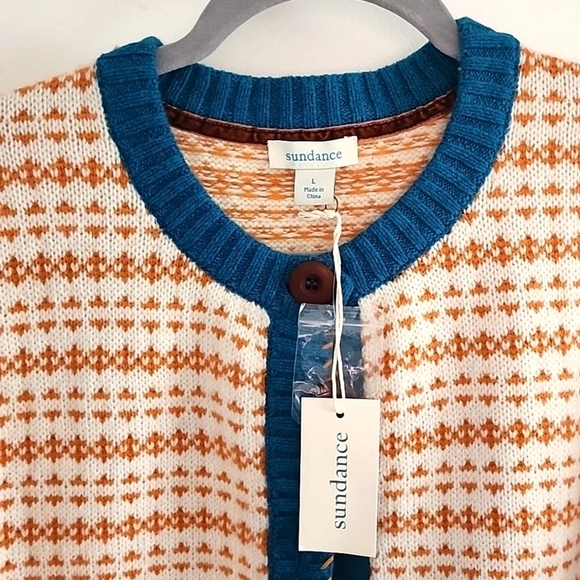 NWT Sundance Fair isle Scandinavian Wool Cardigan Sweater size Large - Picture 5 of 10